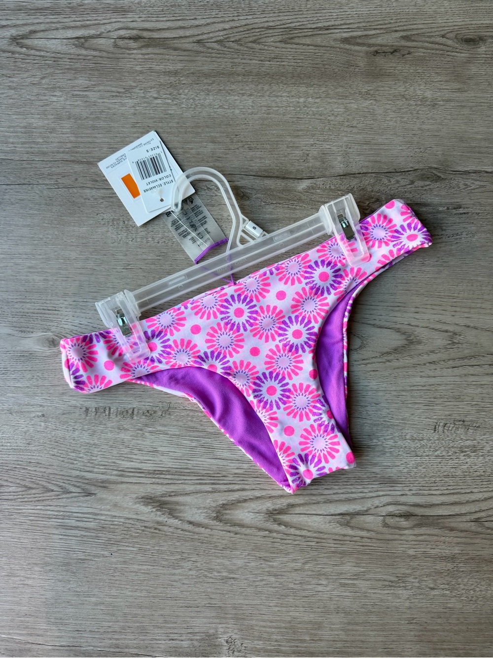 🌸 NWT Small Pink Purple Floral Ruched Back Cheeky Bikini Bottoms Swimwear S 🌸